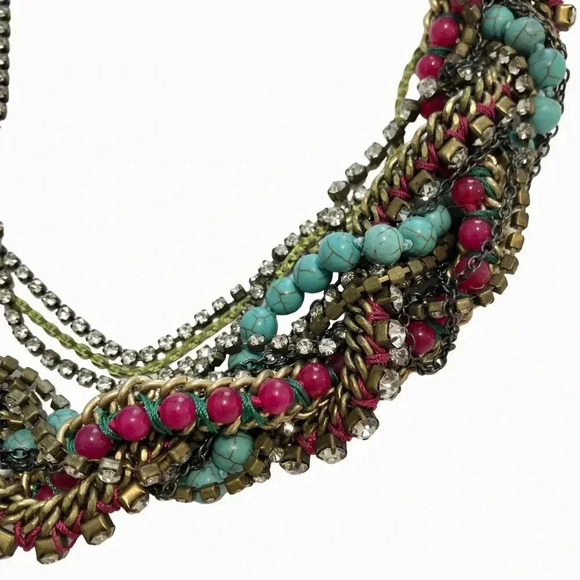 Stella & Dot Bamboleo Statement Necklace Jade Turquoise Rhinestone Boho Glam - Picture 2 of 5